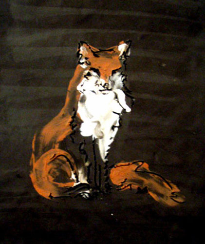 Fox drawing on fired clay